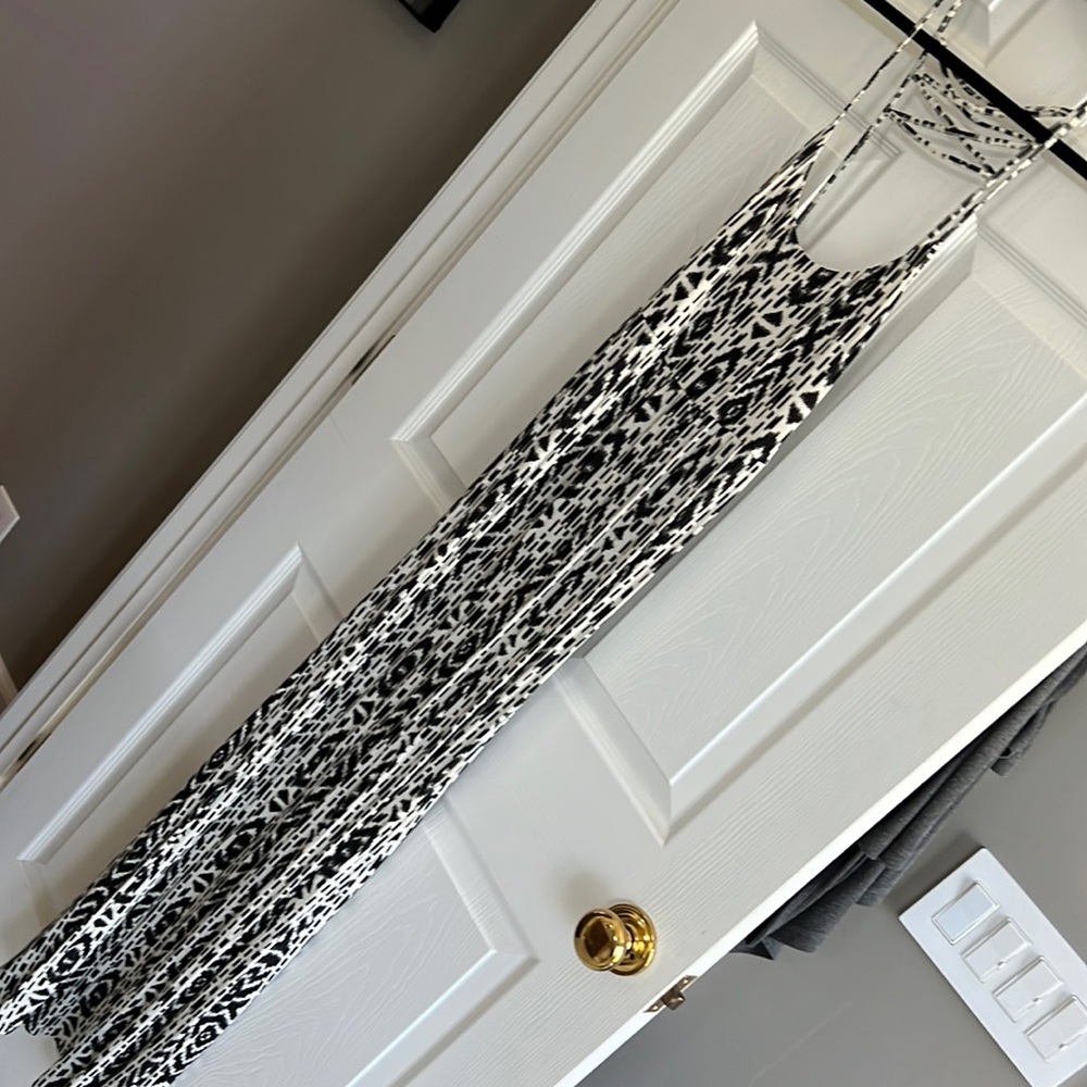 Long soft black white print straps dress